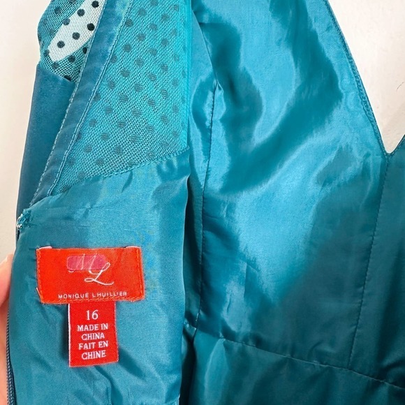Monique Lhuillier Teal Mesh Formal Gown Sleeveless mesh insert Formal Dress 16 - Picture 12 of 13